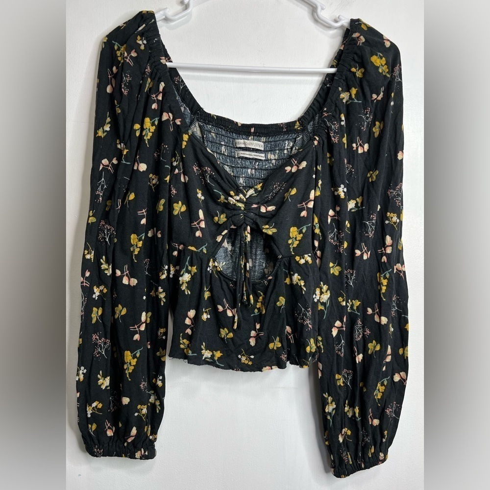 Urban Outfitters Black & Floral Bubble Sleeve Blouse